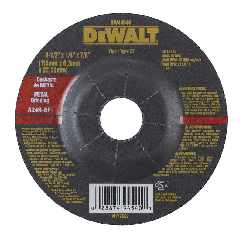 Disco Abrasivo Desbaste 4-1/2" x 1/4" (6 mm) Dewalt