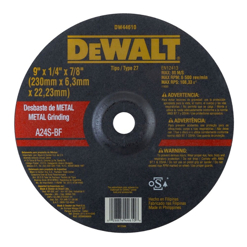 Disco Abrasivo Desbaste 9" x 1/4" (6 mm) Dewalt