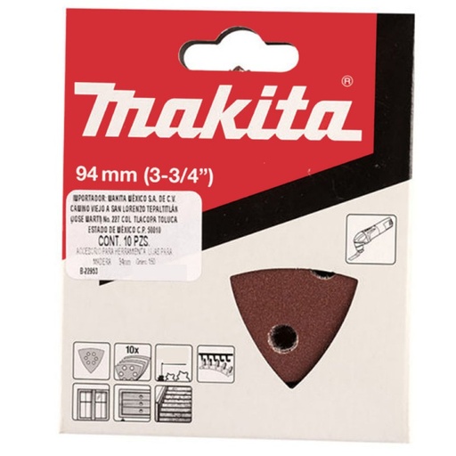 [B-21565] Lija Delta Rojo Gr. 60 X 10U.Para Madera 6 Orificios.Larga Vida. Makita