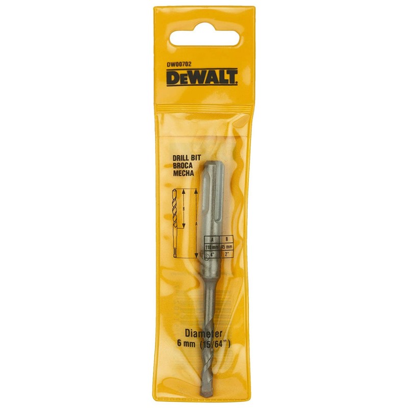 Broca Sds Plus 6 x 50 x 110mm (1/4" x 2" x 4-5/16") Dewalt