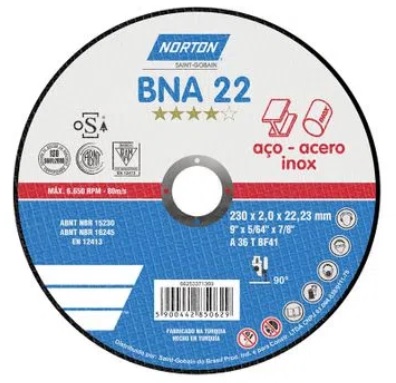 [66252926955] Disco Abrasivo Corte Metal Fino 9" x 5/64" (2 mm) x 7/8" BNA22 Norton