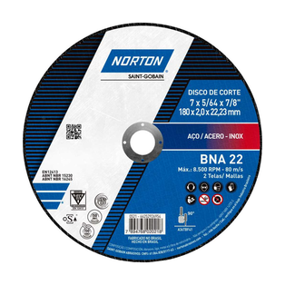 Disco Abrasivo Corte Metal Fino 7" (180 mm) x  5/64" (2 mm) x 7/8" BNA22 Norton