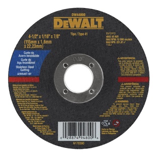 Disco Abrasivo Corte Inox 4-1/2" x 1/16" (1.6 mm) Dewalt (E)